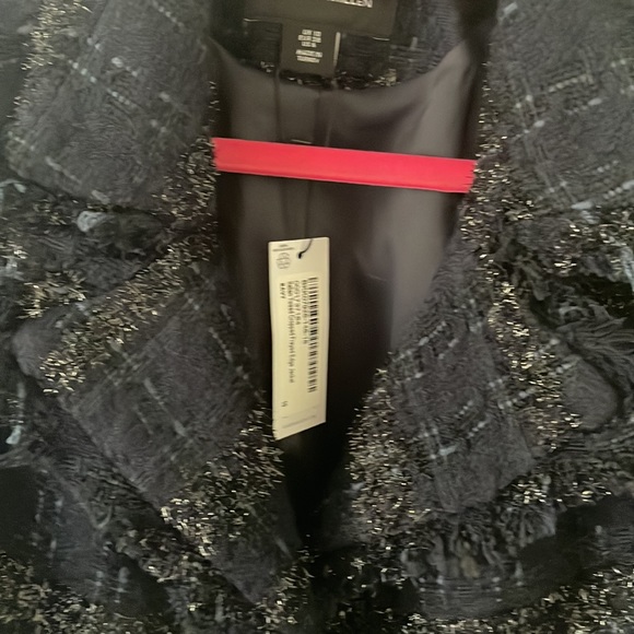 NWT Karen Millen Tweed Gold Button Cropped Frayed Edge Jacket - Picture 3 of 5